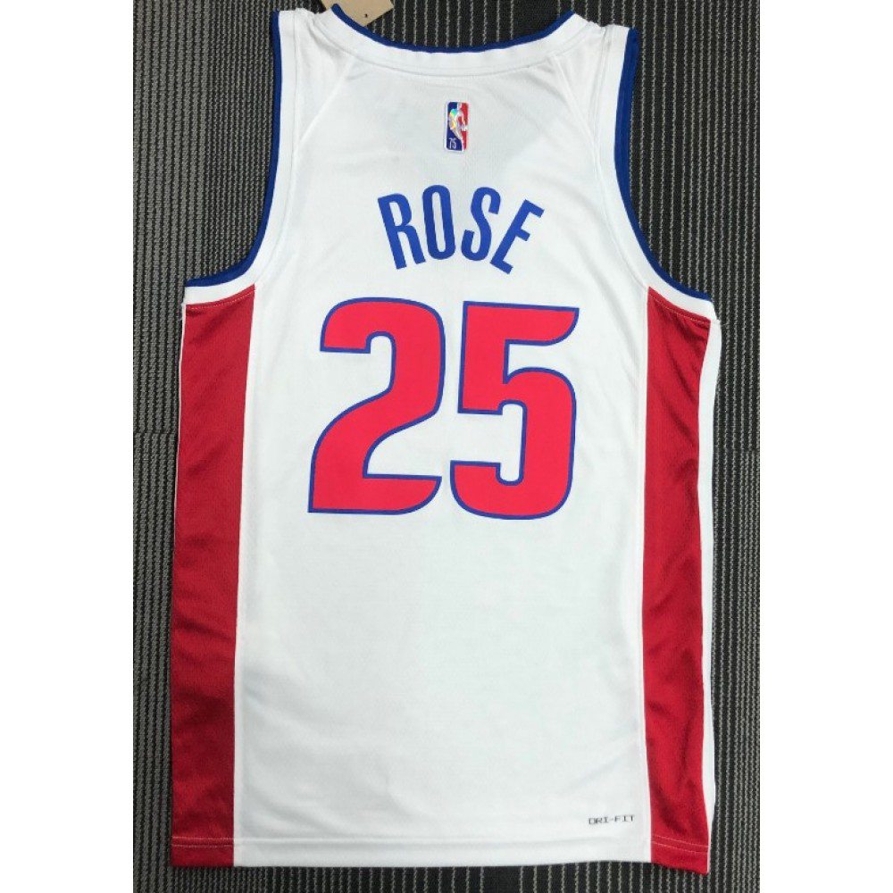 Men's Detroit Pistons Derrick Rose #25 White 2021/22 Swingman NBA Jersey - Icon Edition-Pro Kit Vault | Brand New 26/27 Sports Jerseys